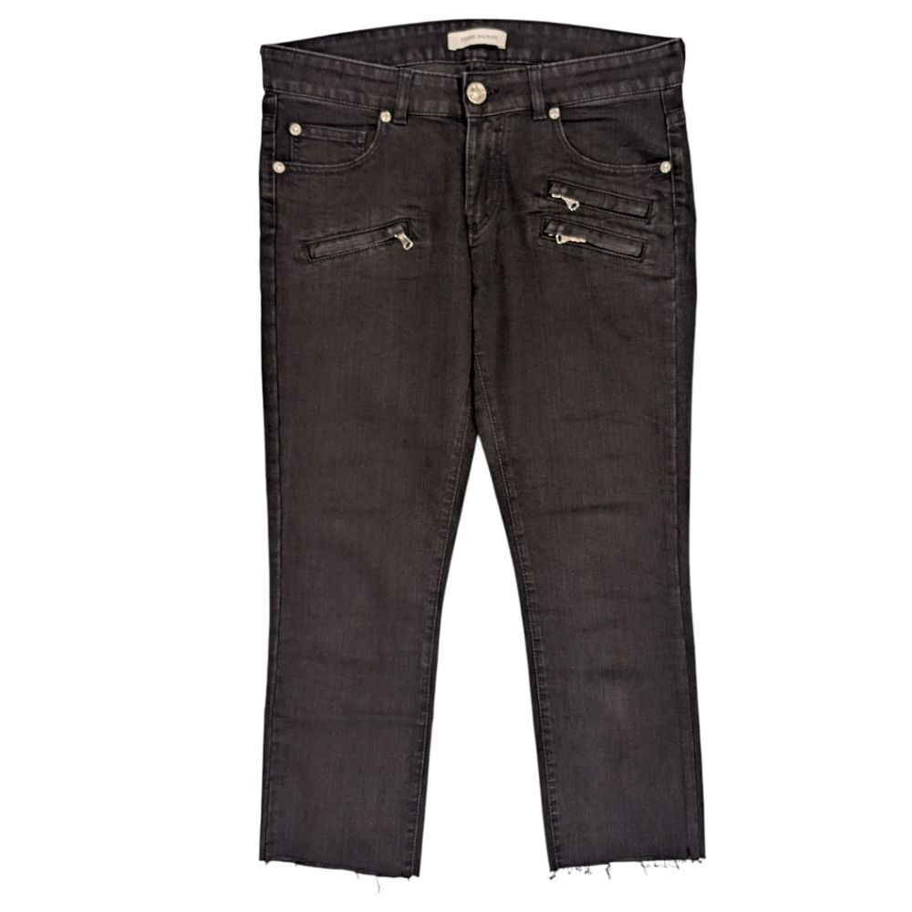 Pierre Balmain Designer Skinny Moto Zippers Washed Black Crop Jeans Men's 33x24